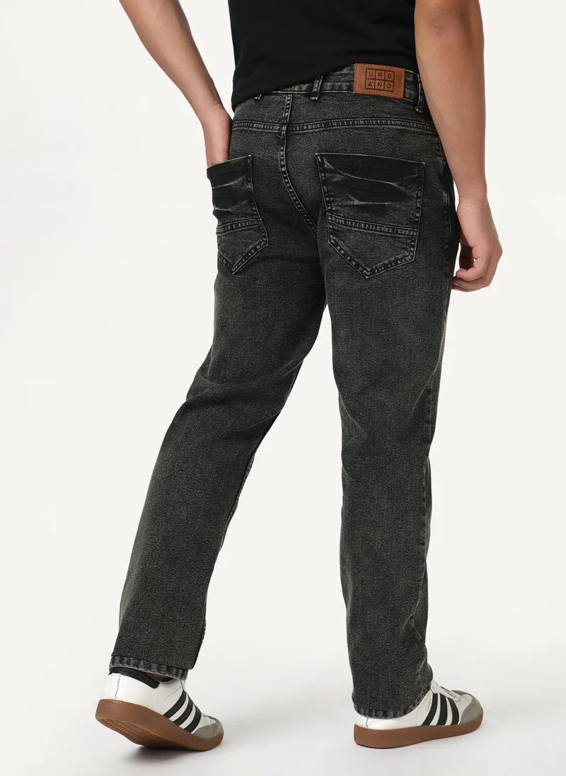 Urbano Fashion  Urbano Fashion Men's Black Regular Fit Heavy Washed Denim Jeans Stretchable for Men | Best Price UAE
